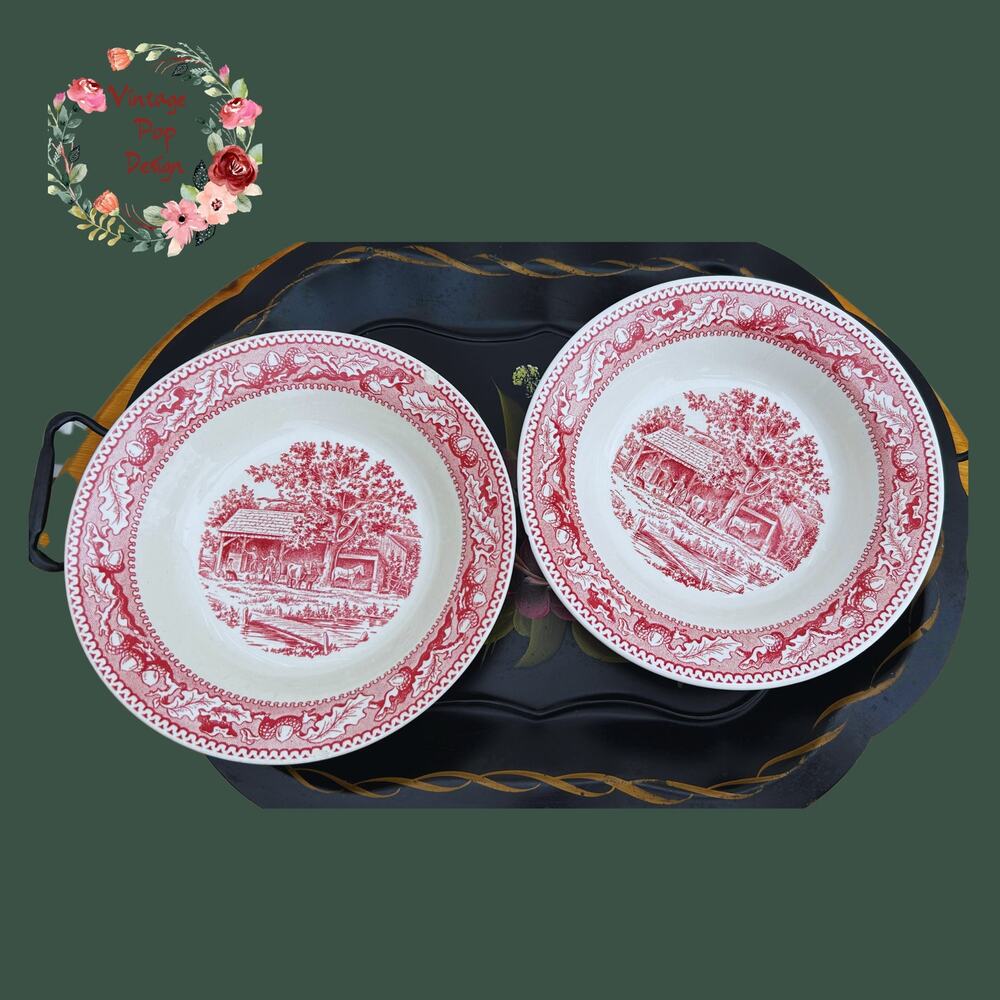 Set of 2 Soup Bowls Memory Lane Pink and White Gift Royal China USA